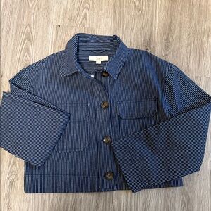 LOFT Navy and White Striped Jean Jacket